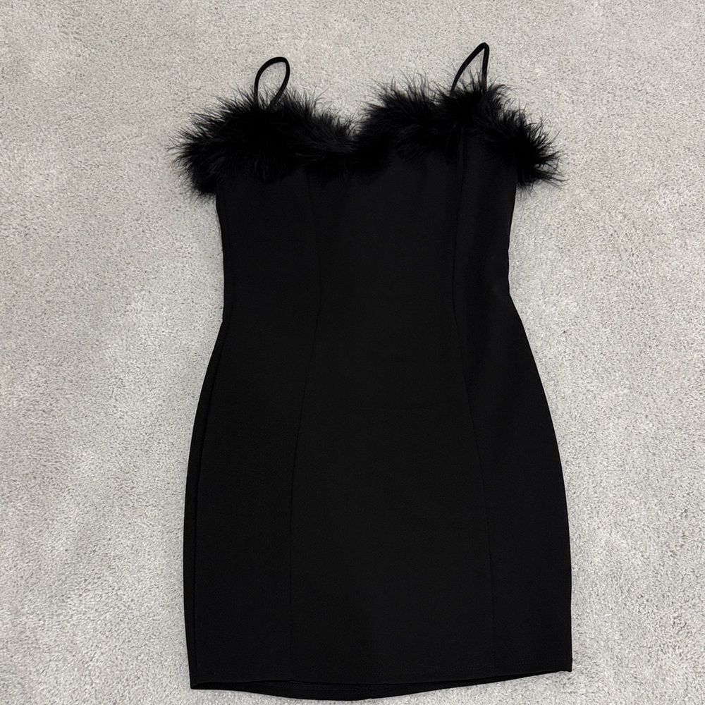 Black Mini Dress with Feather Detail - Picture 4 of 11